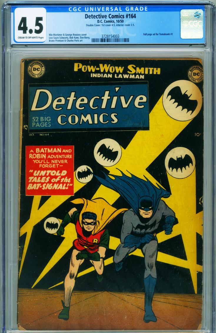 DETECTIVE COMICS #164 CGC  Rare DOUBLE COVER-Bat Signal-3728154003:  (1950) Comic | DTA Collectibles