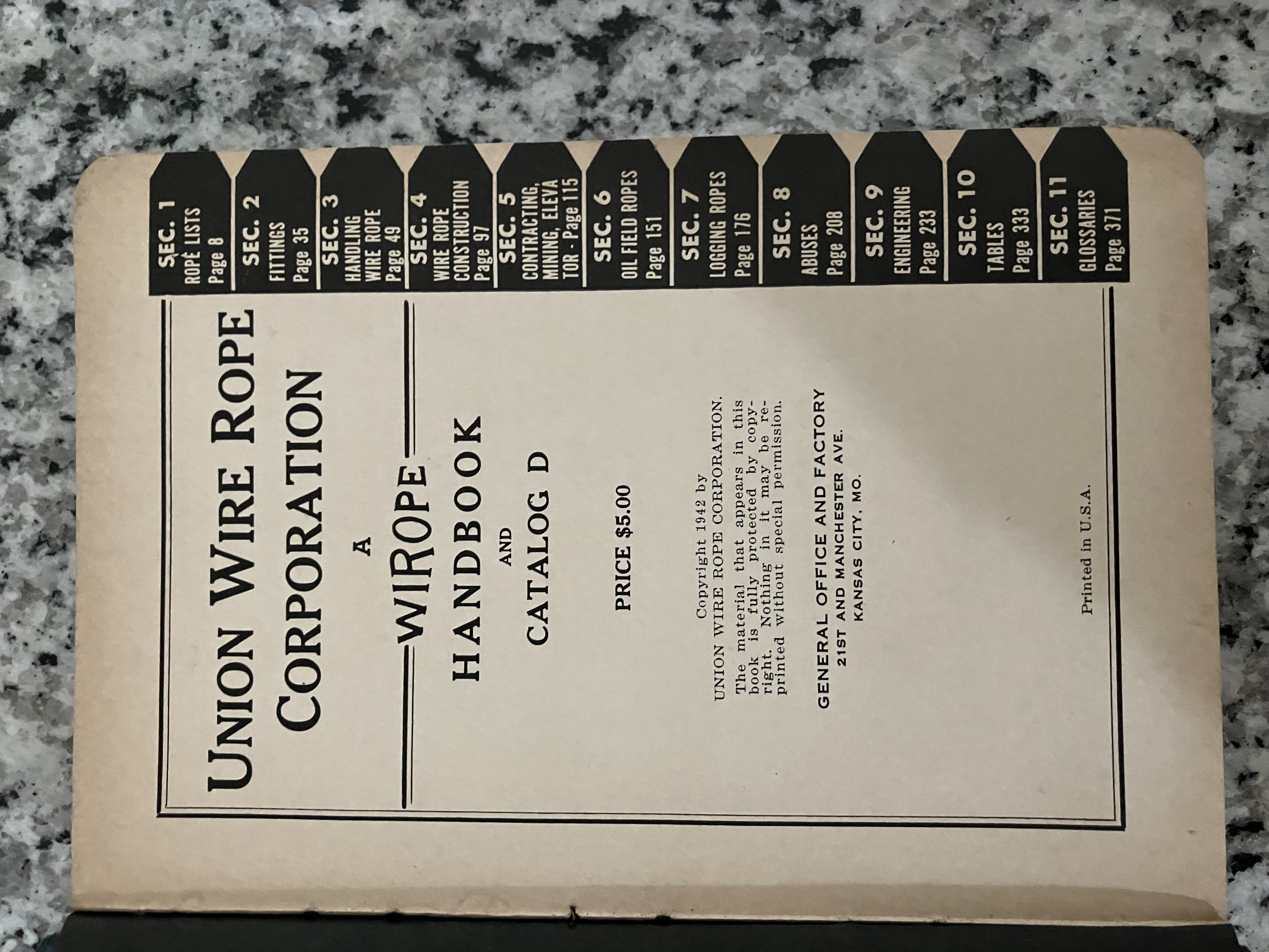 Union Wire Rope Corporation, A Wirope Handbook and Catalog D by