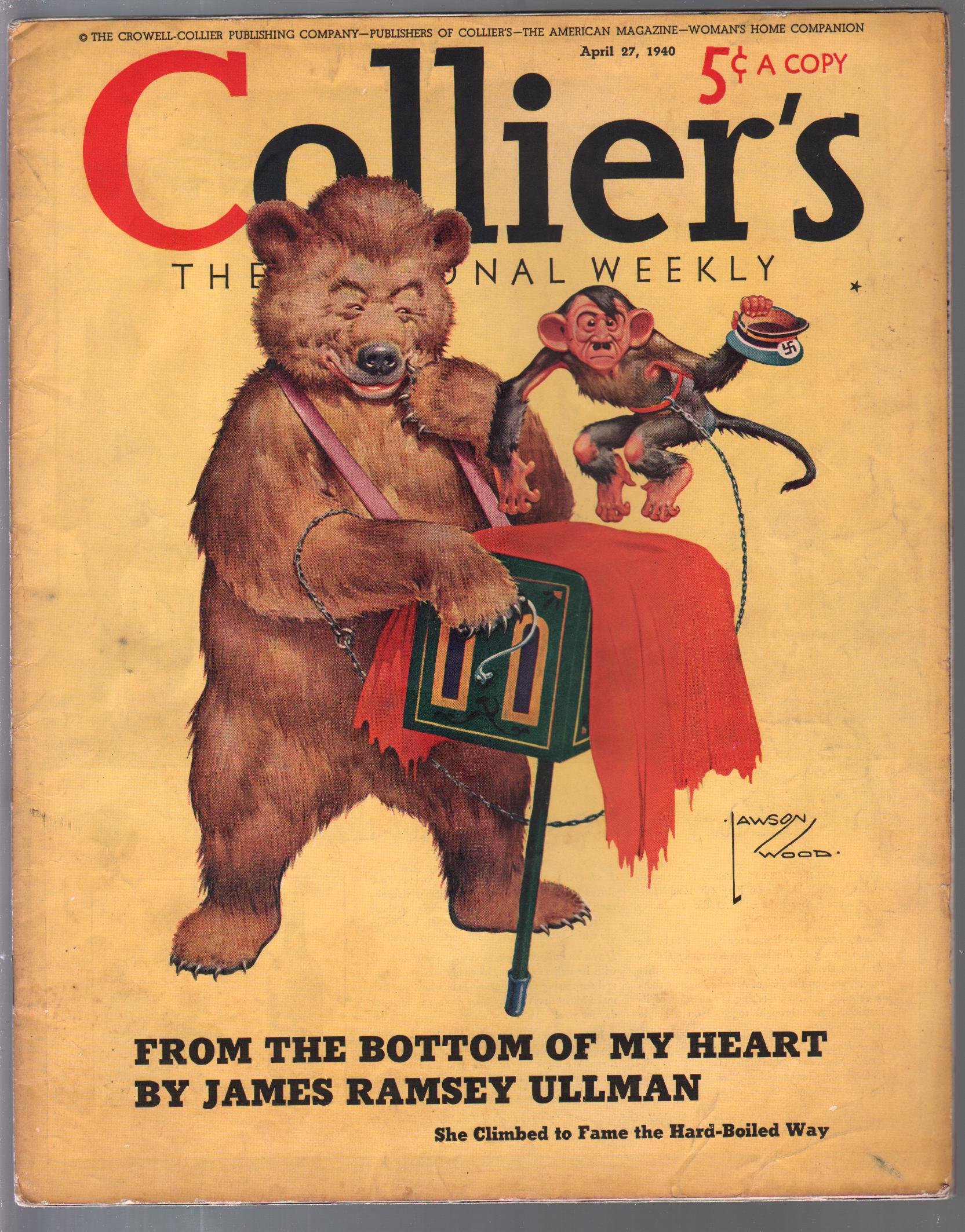 Collier's 4/27/1940-Hitler monkey cover-Lawson Woods-pre WWII era