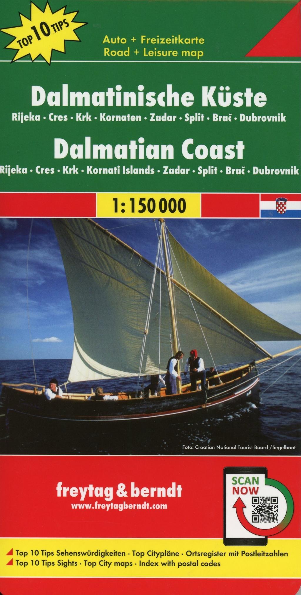 Dalmatinische Küste, Rijeka - Cres - Krk - Kornaten - Zadar - Split - Brac - Dubrovnik, Autokarte 1:150.000 | Top 10 Tips