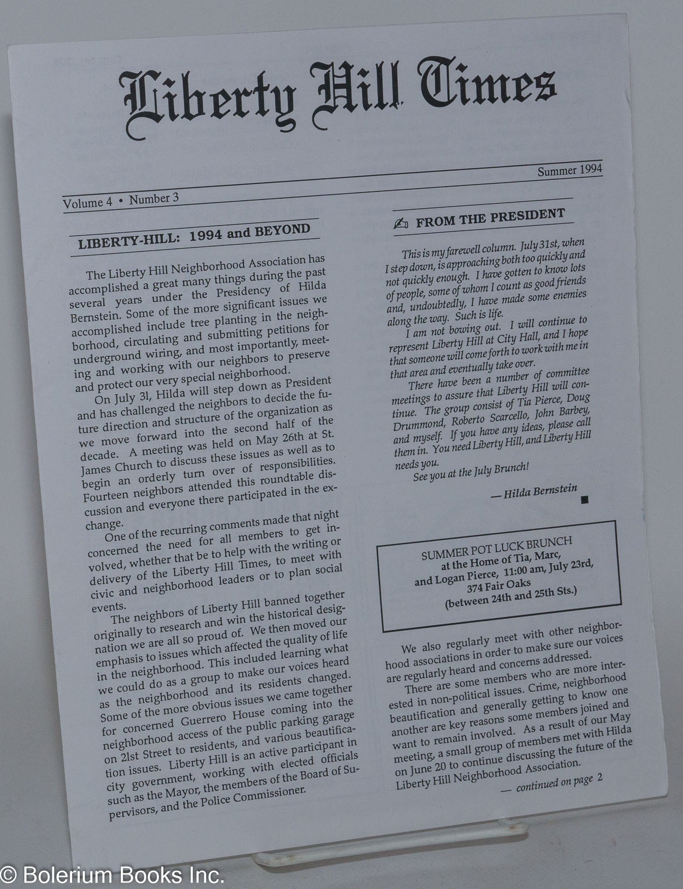 The Liberty Hill Times vol. 4, 3, Summer 1994 by Teitelbaum, Risa