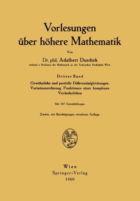 Vorlesungen über hoehere Mathematik - Adalbert Duschek