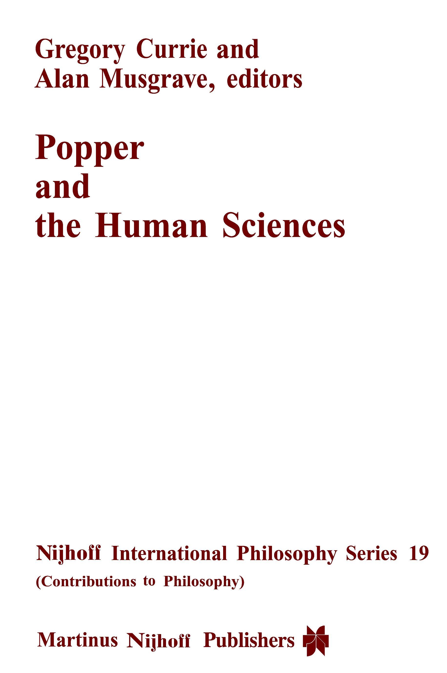 Popper and the Human Sciences - Currie, G.|Musgrave, Alan