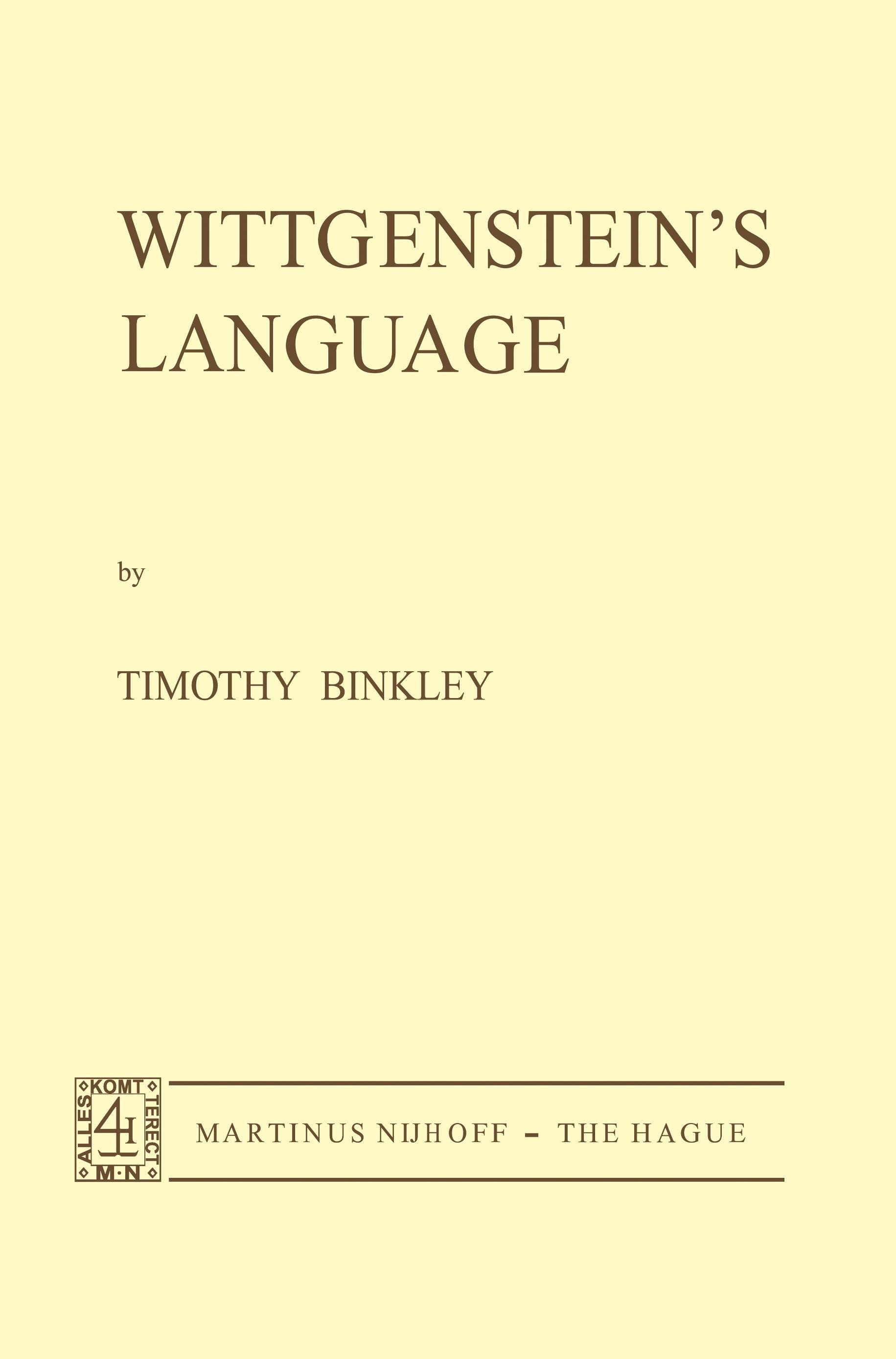Wittgenstein's Language - T. Binkley