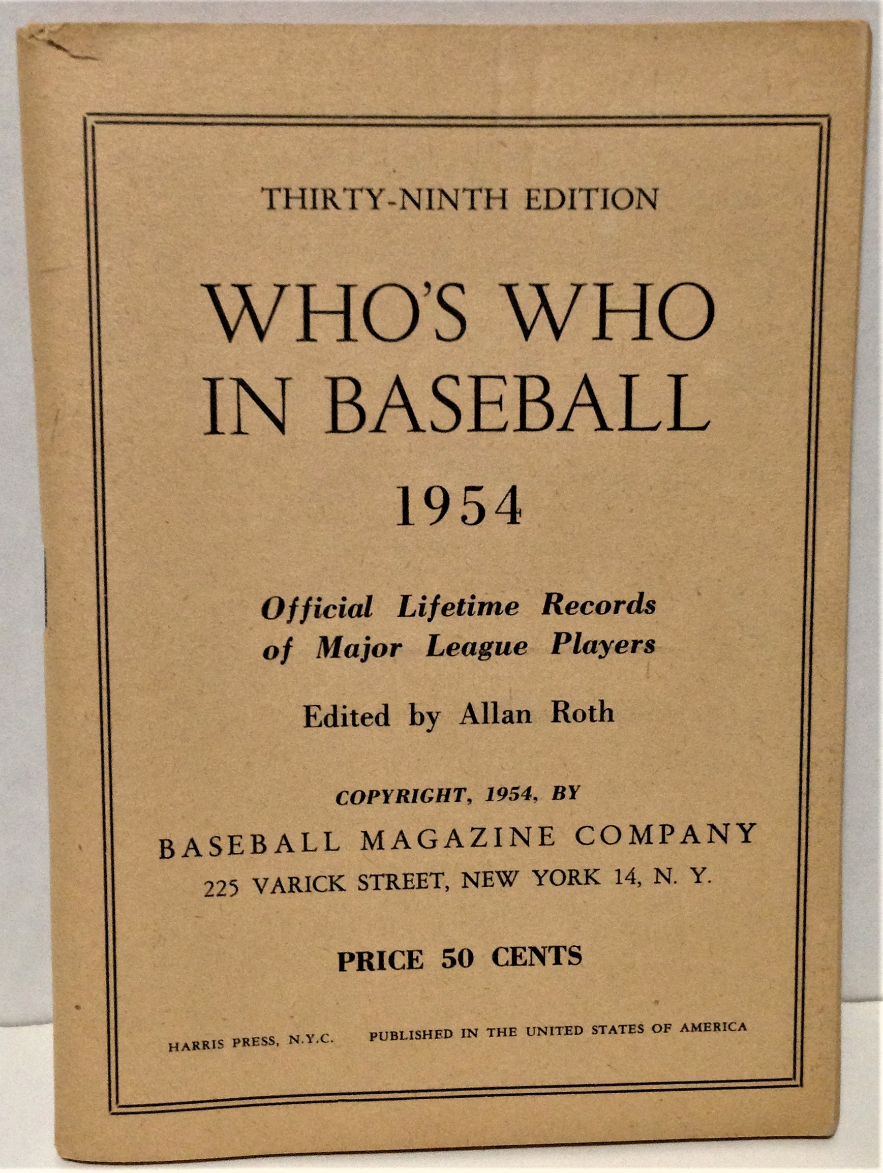 Who's Who in Baseball 1954 thityninth edition official lifetime