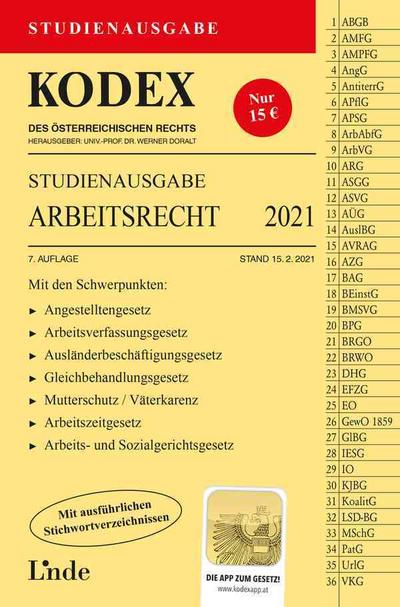 KODEX Studienausgabe Arbeitsrecht 2021 : Studienausgabe - Gerda Ercher-Lederer