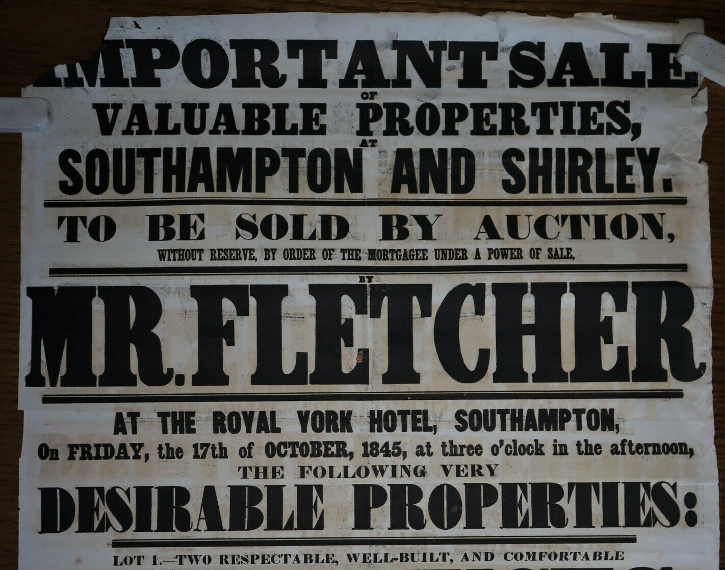 ORIGINAL Auction Poster for Lot 1 Winsor and Beckford Cottages near