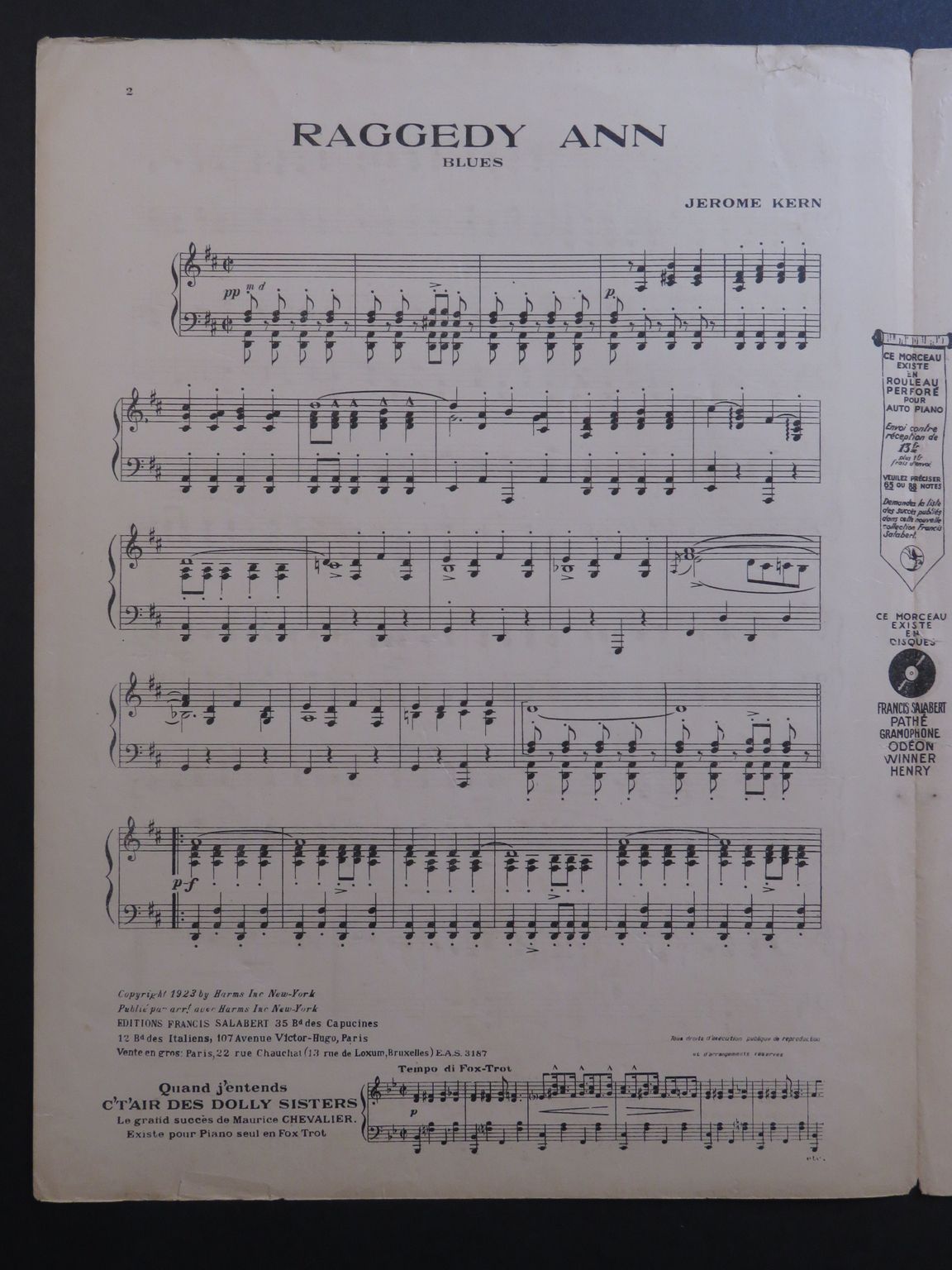 KERN Jerome Raggedy Ann Blues Piano 1923 by KERN Jerome Raggedy Ann