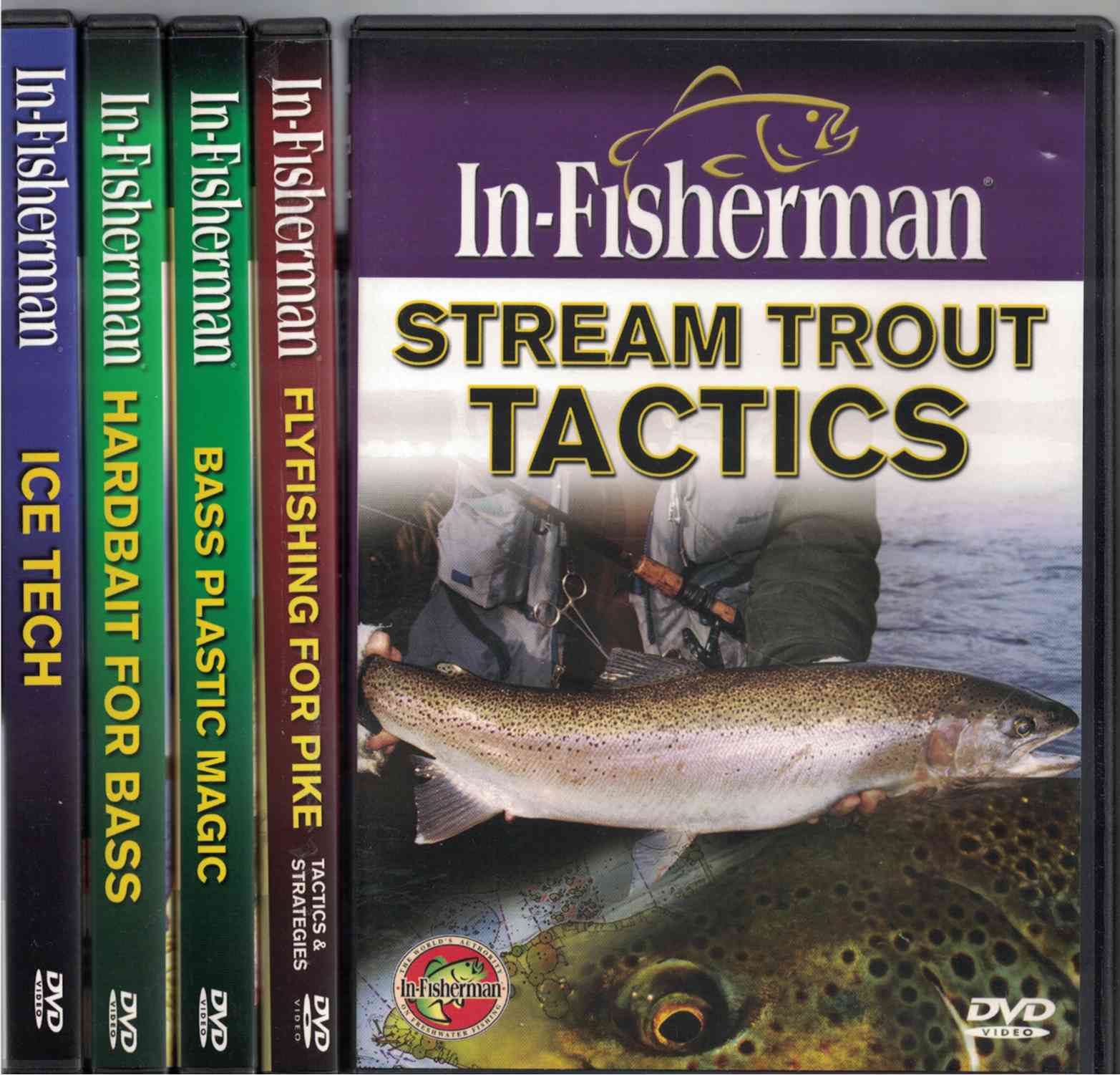 Lot of 5 DVDs] - Includes: Stream Trout Tactics; Flyfishing for Pike;  Bass Plastic Magic; Hardbait for Bass; & Ice Tech by In-Fisherman: Very  Good DVD