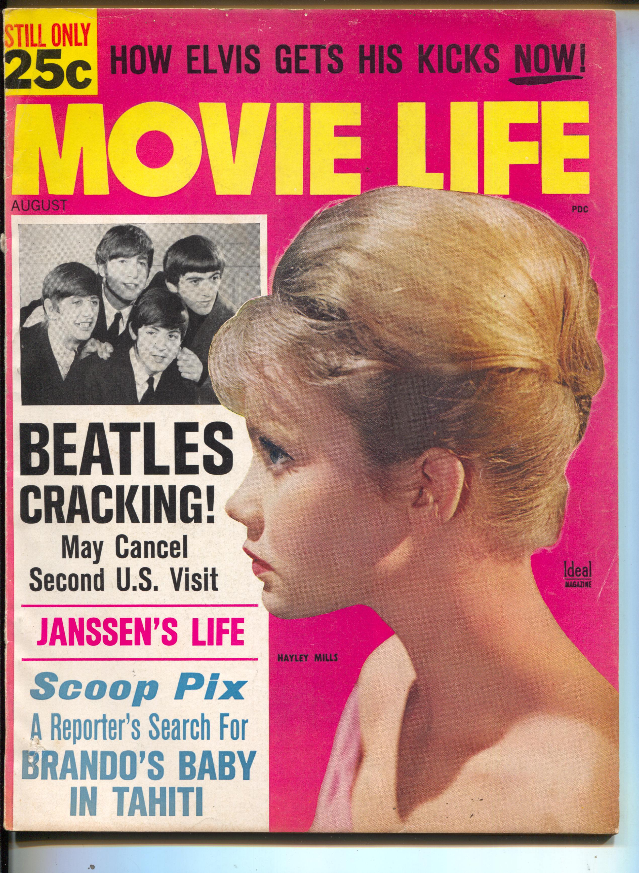 Movie LifeBeatlesHayley MillsMarlon BrandoJohn GavinAug1964