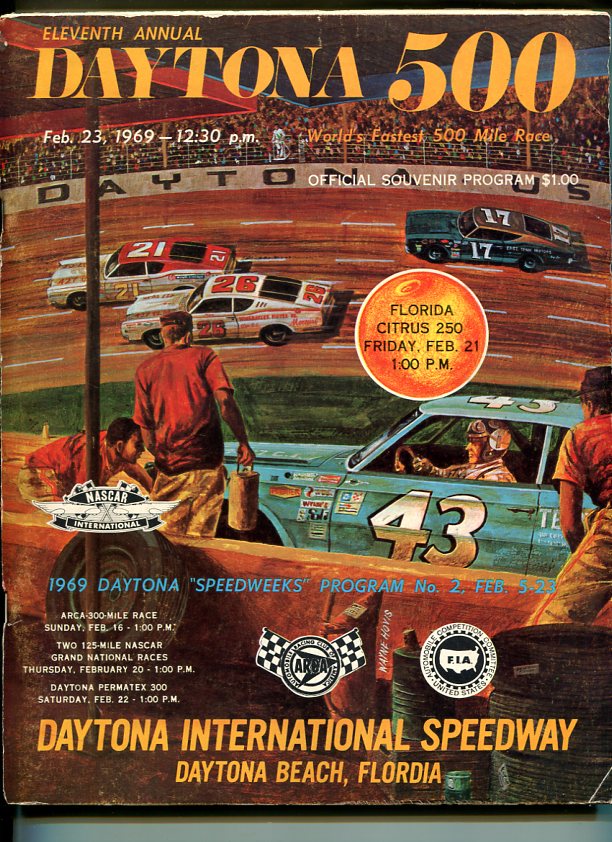 DAYTONA 500 NASCAR PROGRAM-1969-11th ANNUAL RACE-PETTY-PEARSON-JARRETT ...