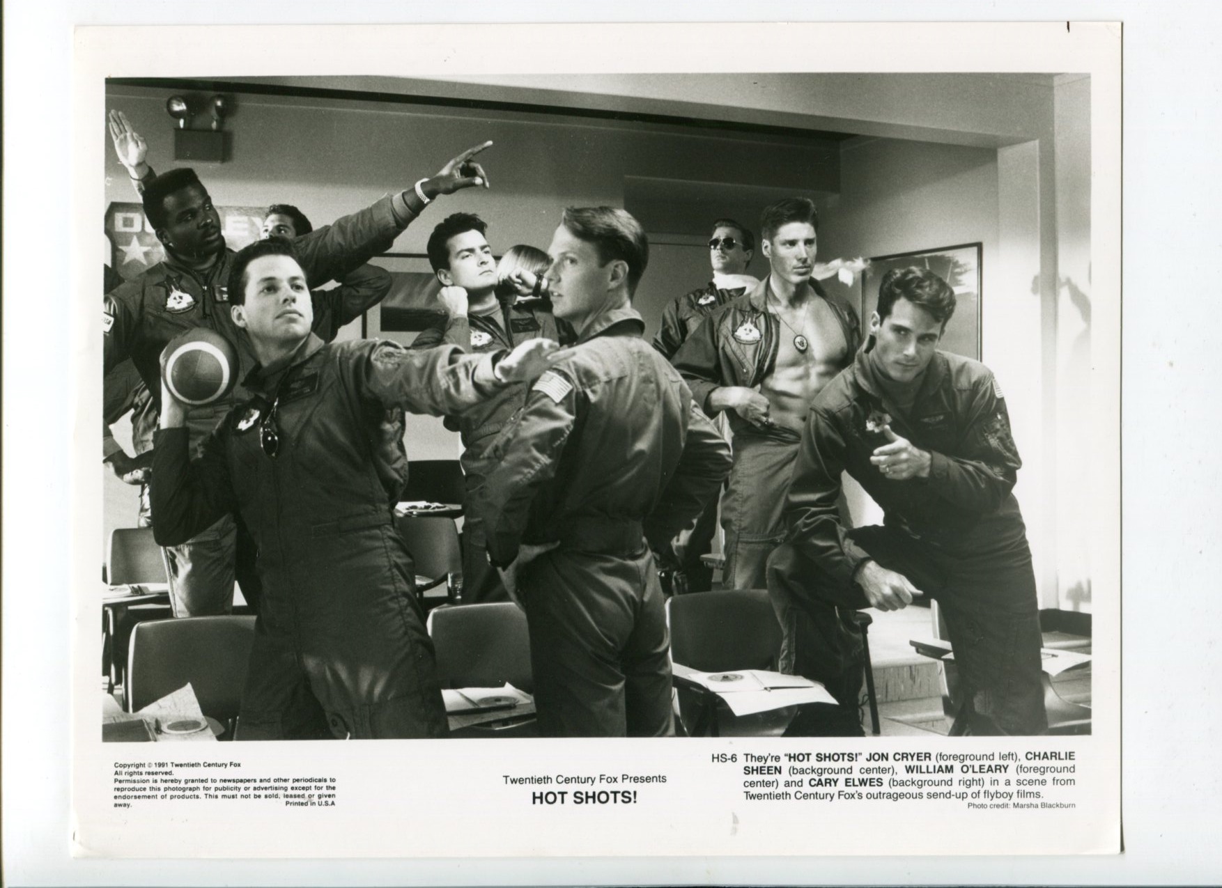 Hot Shots-Jon Cryer, Charlie Sheen, and William O'Leary-B&W-Still