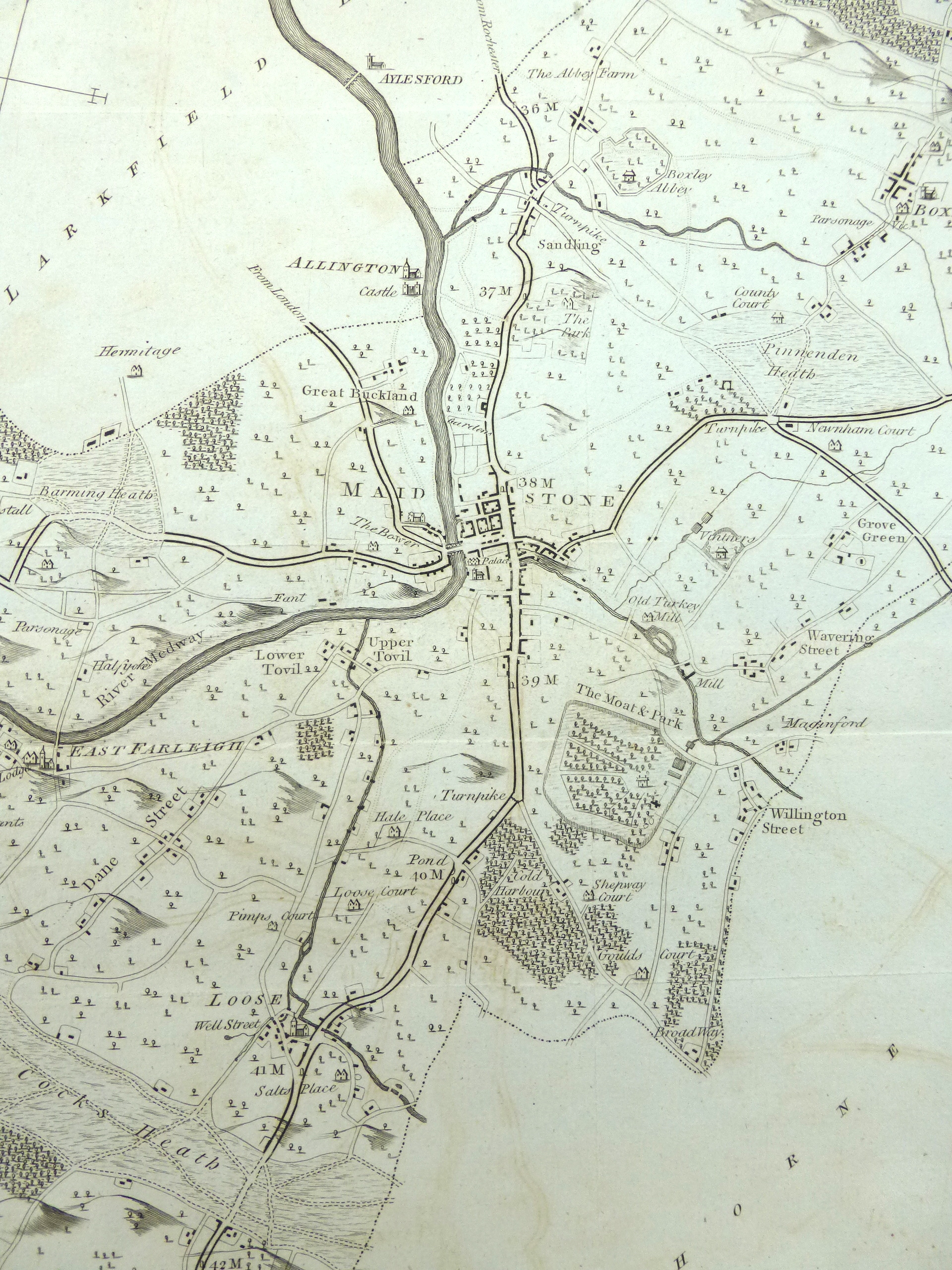 Old Maps Of Maidstone Kent, 1797 - Antique Map Of The Hundred Of Maidstone, Showing The Area  Between Detling, Mote Park,East Farleigh & Linton. - E Hasted. By E  Hasted.: (1797) Map | End Of The World Maps.