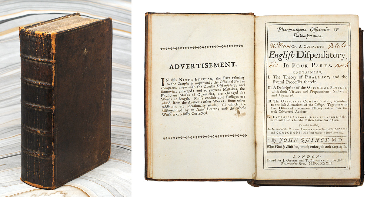 Pharmacopoeia Officinalis & Extemporanea. Or, A Complete English Dispensatory, In Four Parts? The Ninth Edition, much enlarged and corrected. - [Blake's copy] Quincy, John.