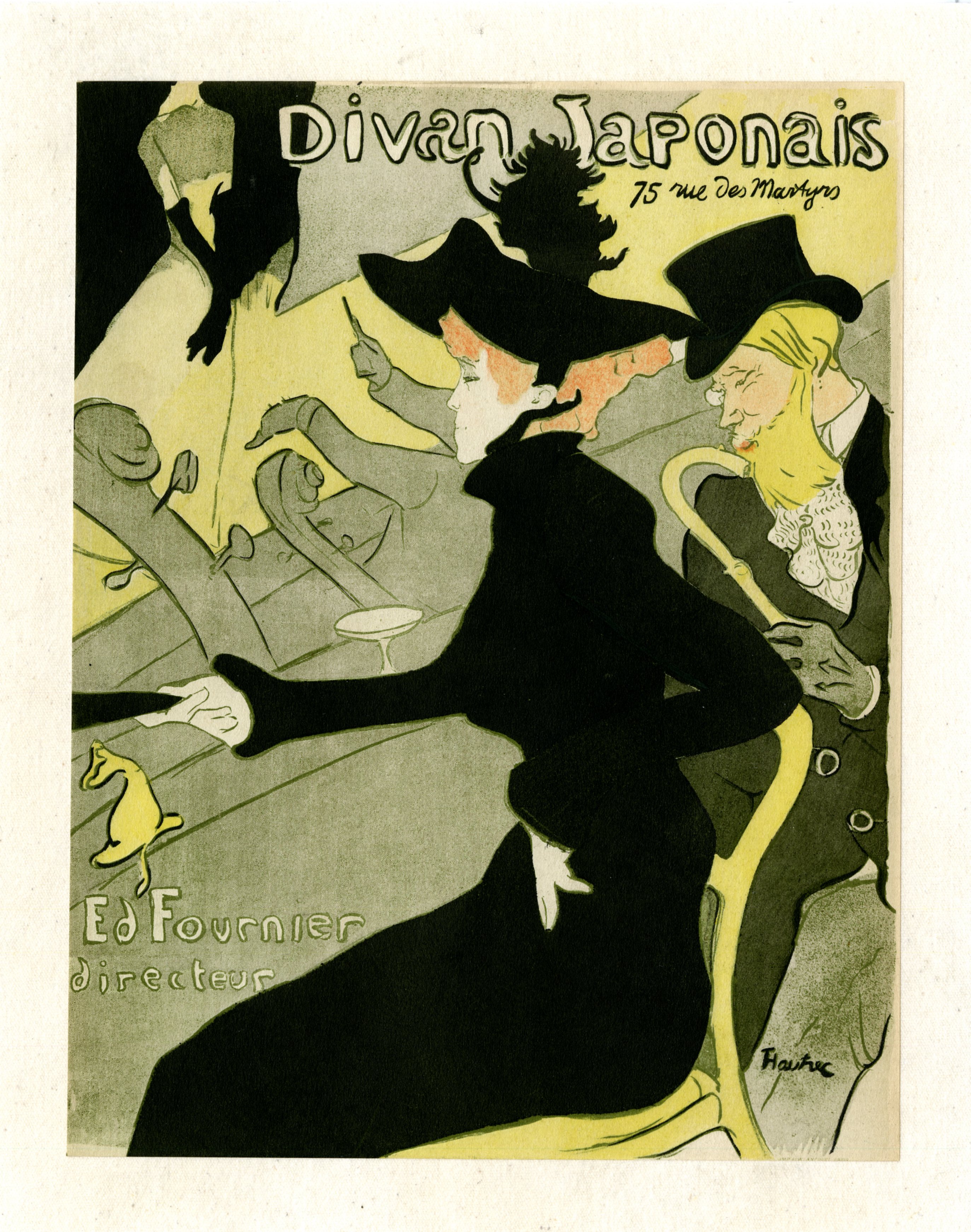 "DIVAN JAPONAIS" Yvette GUILBERT,Jane AVRIL et Edouard DUJARDIN au DIVAN JAPONAIS / Planche originale entoilée / Litho de TOULOUSE-LAUTREC (1892) [