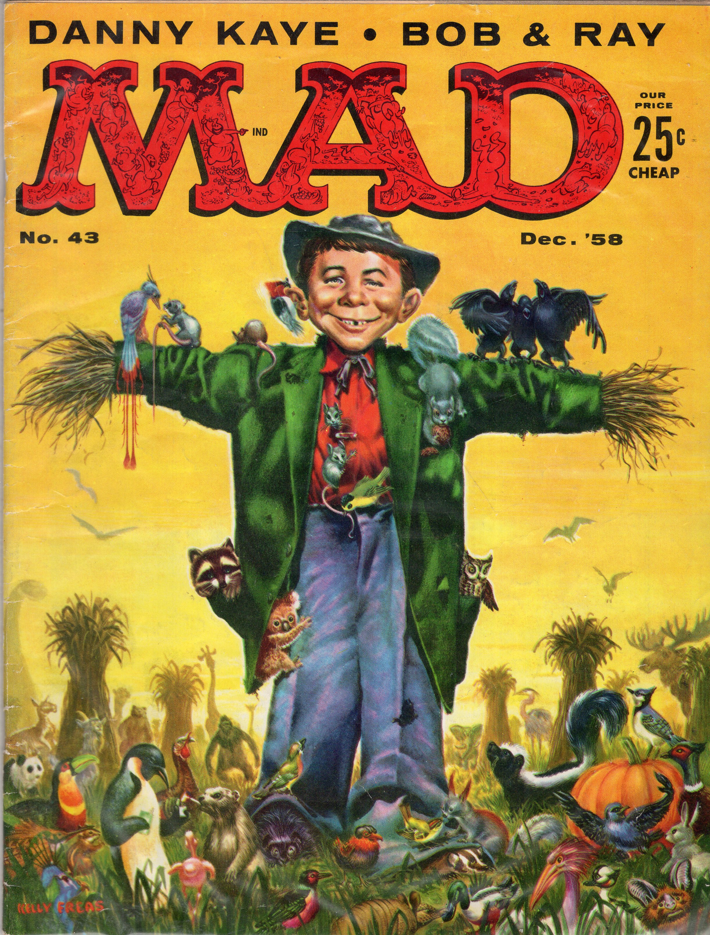 Mad Magazine (Volume 1, No. 43 Dec. 1958) Alfred E. Neuman, Scarecrow cover by Kelly Freas von William M. Gaines (Publisher); Albert B. Feldstein (editor); Don Martin (contributing artist); David Berg (contributing Mad Magazine (Volume 1, No. 43 Dec. 1958) Alfred E. Neuman, Scarecrow cover by Kelly Freas von William M. Gaines (Publisher); Albert B. Feldstein (editor); Don Martin (contributing artist); David Berg (contributing