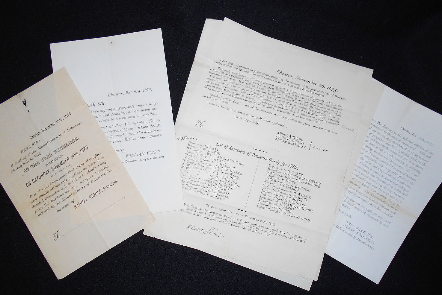 5 Printed Documents relating to Assessments and Taxation by Riddle