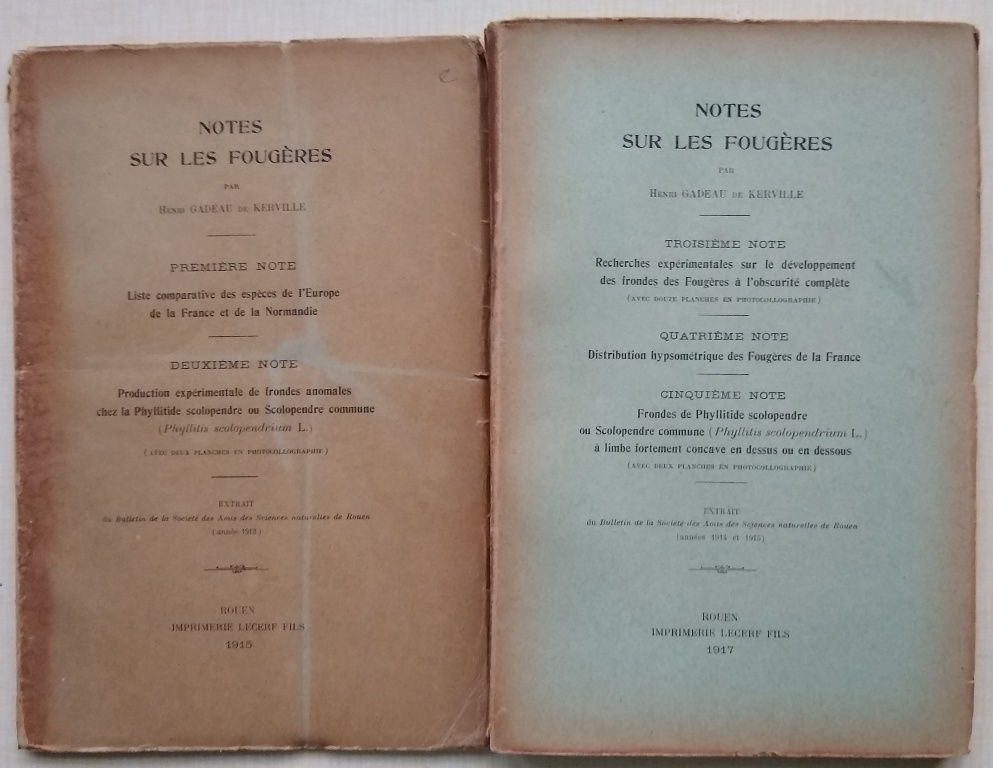 Notes sur les Fougeres, Notes 1 - 5 by Gadeau de Kerville, Henri: Good ...