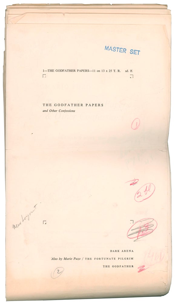 The Godfather Papers, and Other Confessions [Author's Master Galley Proof] PUZO, Mario (1920-1999) [ ] [Softcover]