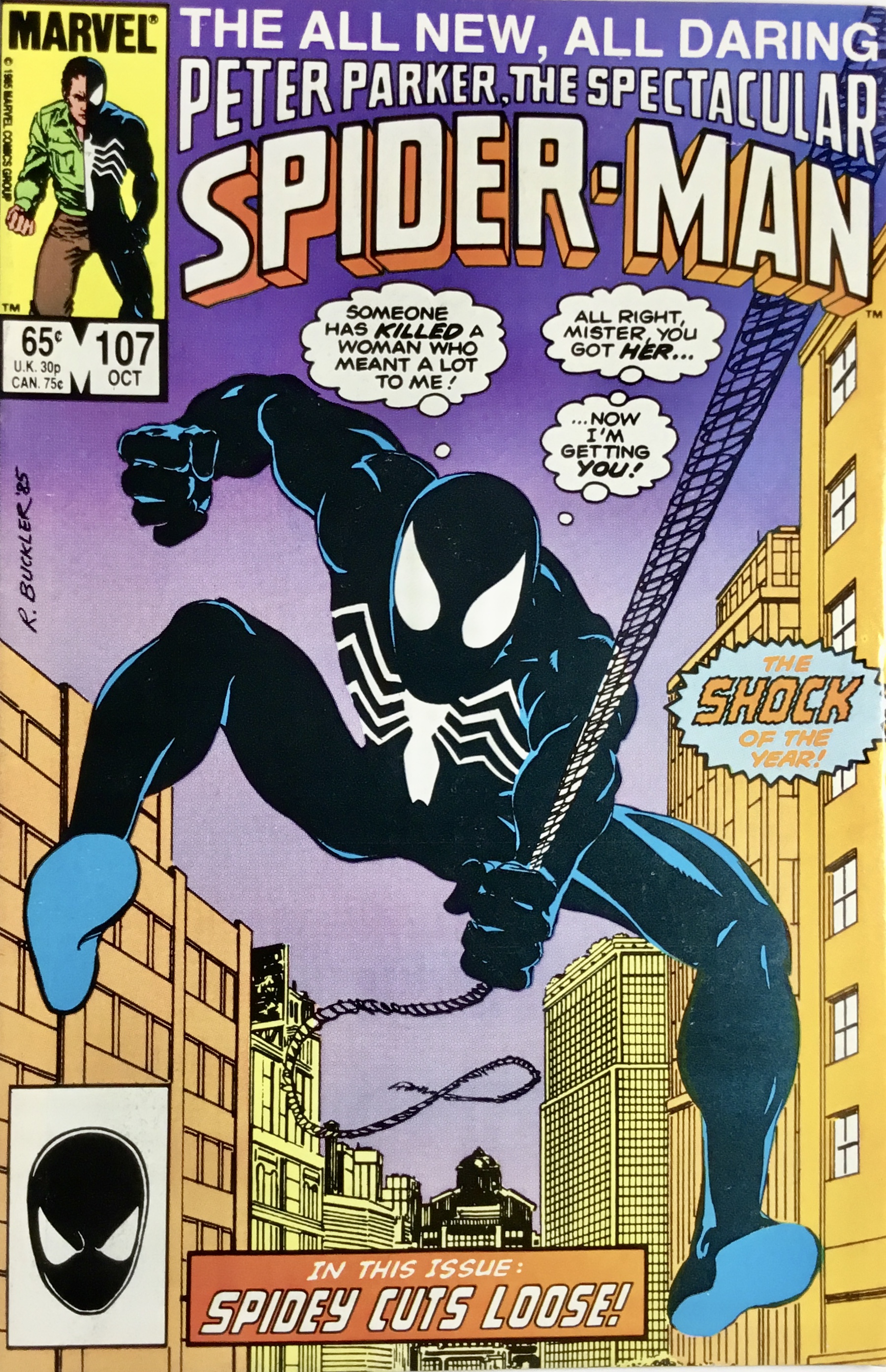 PETER PARKER, The SPECTACULAR SPIDERMAN No. 107 (Oct. 1985) (VF/NM) by DAVID, PETER: (1985) 1st Edition Comic | OUTSIDER ENTERPRISES PETER PARKER, The SPECTACULAR SPIDERMAN No. 107 (Oct. 1985) (VF/NM) by DAVID, PETER: (1985) 1st Edition Comic | OUTSIDER ENTERPRISES