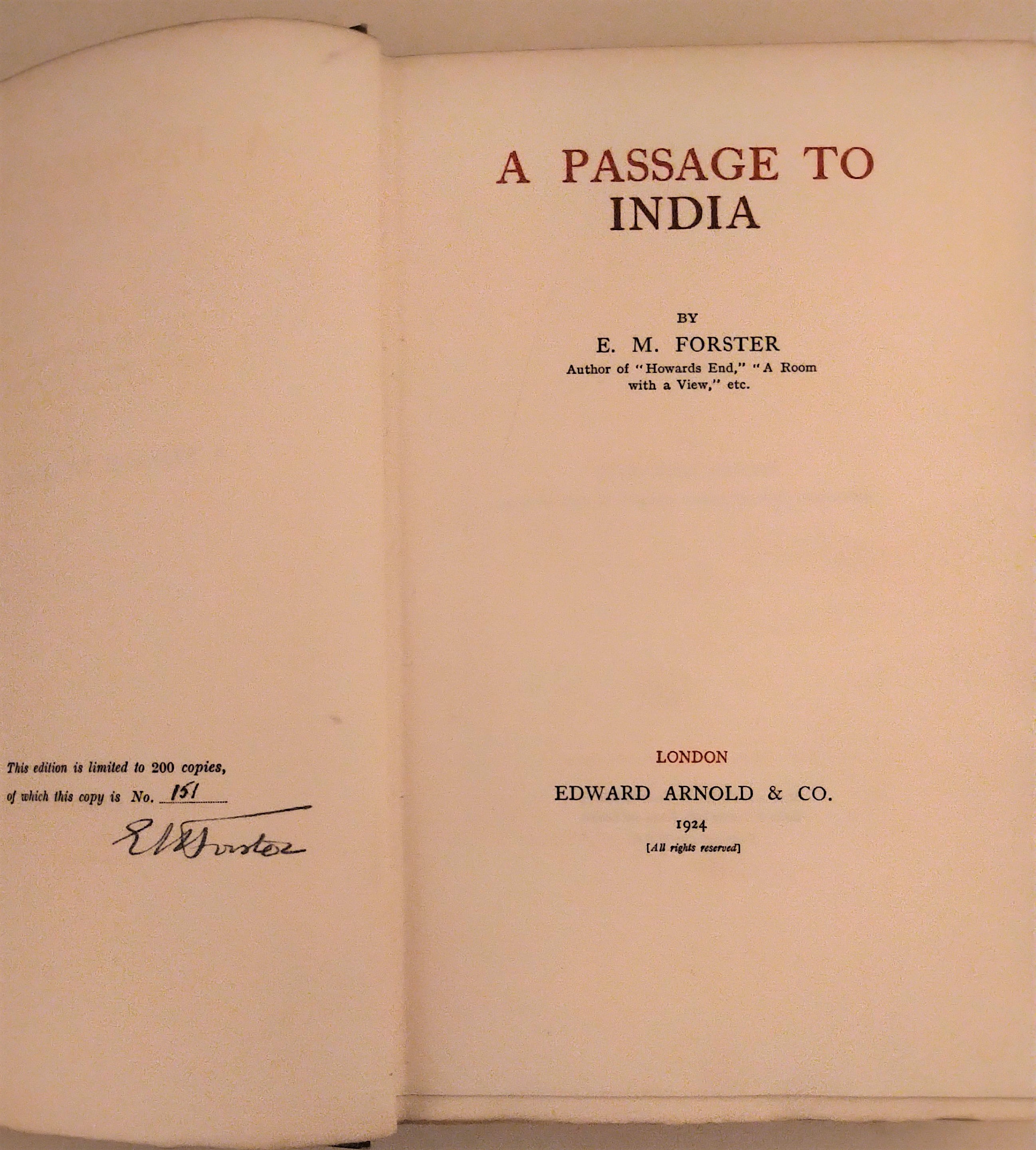 [Signed] A Passage to India FORSTER, E.M. [ ] [Hardcover]