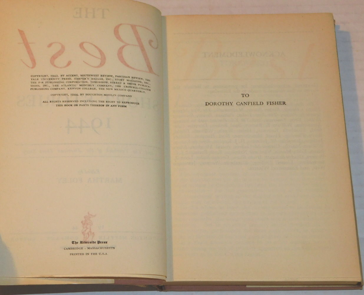 THE BEST AMERICAN SHORT STORIES 1944; and The Yearbook of the American