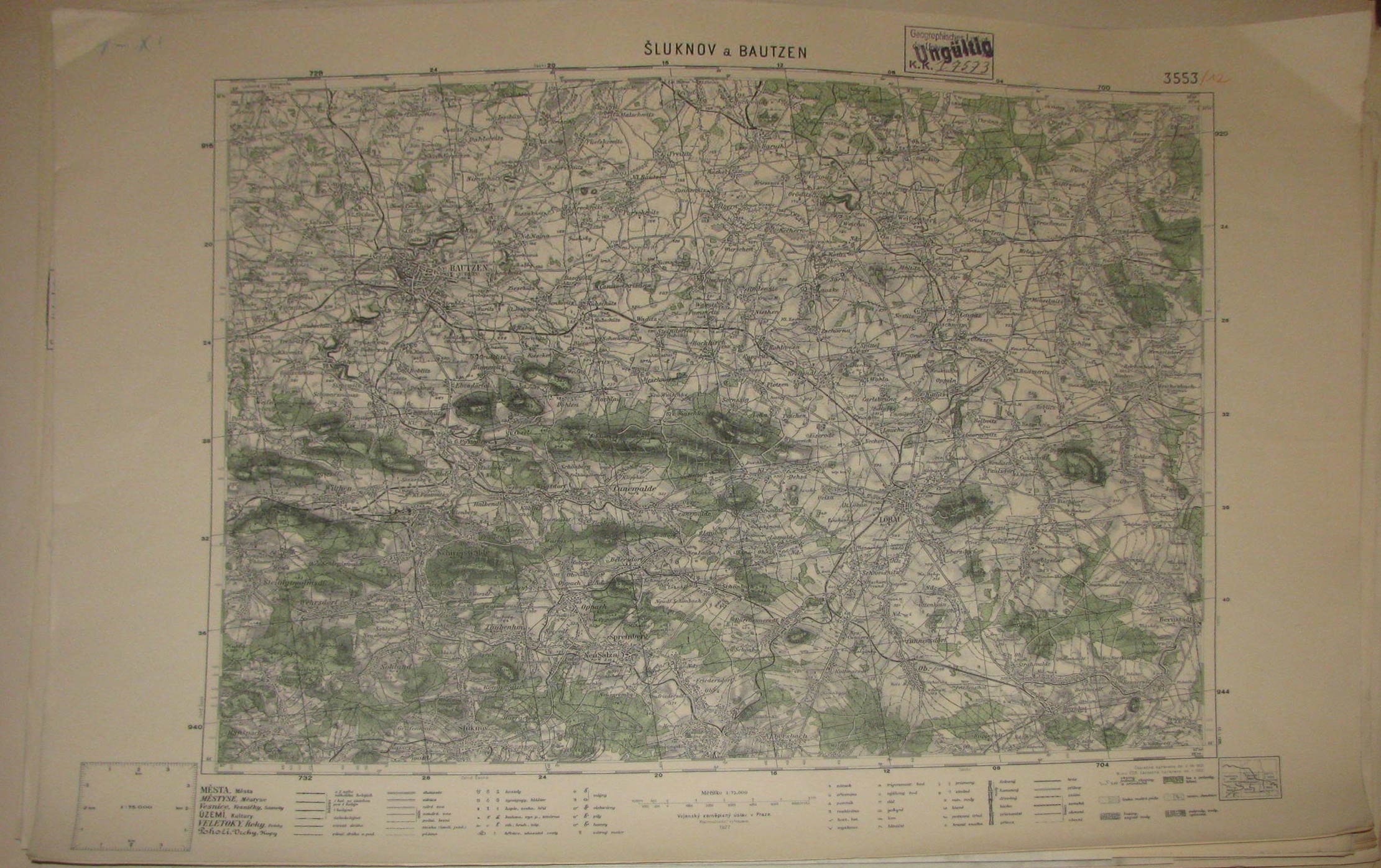 Topographische Karte Sluknov a Bautzen (3553),: ca. 64 x 48 cm