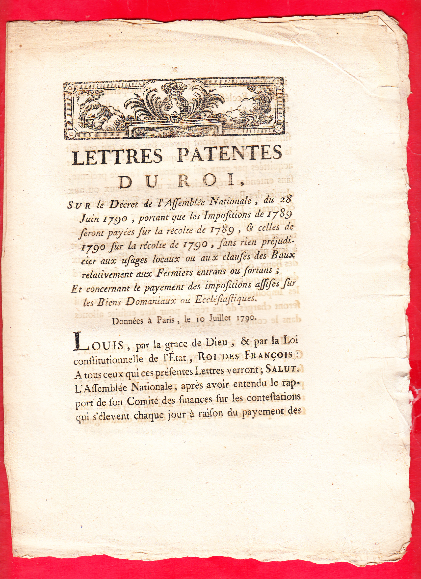1789 Lettres Patentes du Roi sur Biens Ecclésiastiques 1789 Lettres Patentes du Roi sur Biens Ecclésiastiques