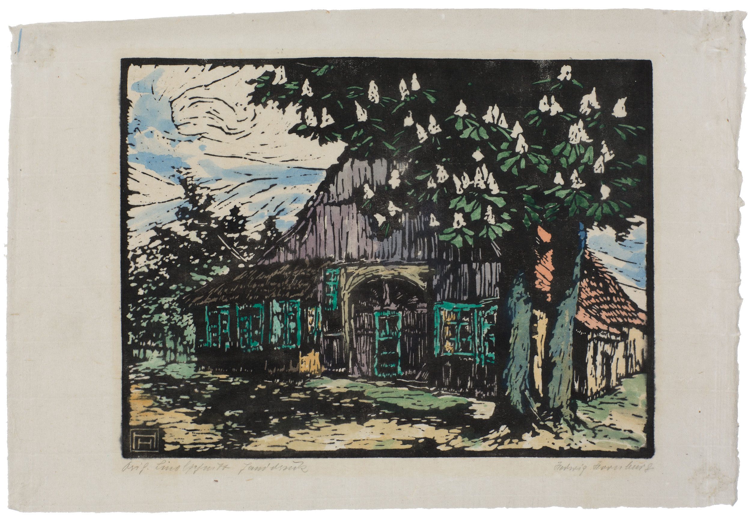 Blühende Kastanie vor einem alten Bauernhaus. by Hornburg, Hedwig