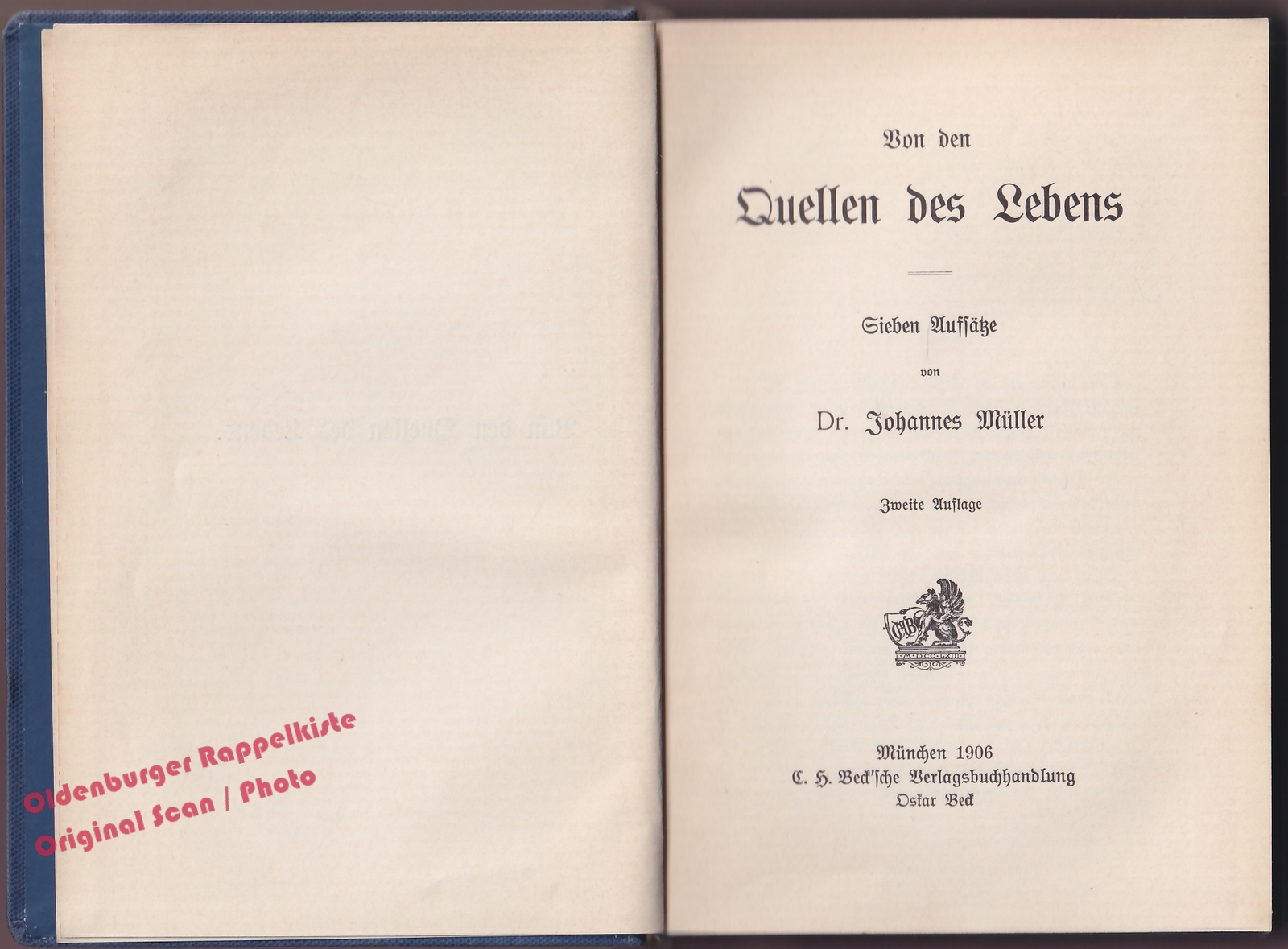 Von den Quellen des Lebens Sieben Aufsätze (1906) Müller, Johannes