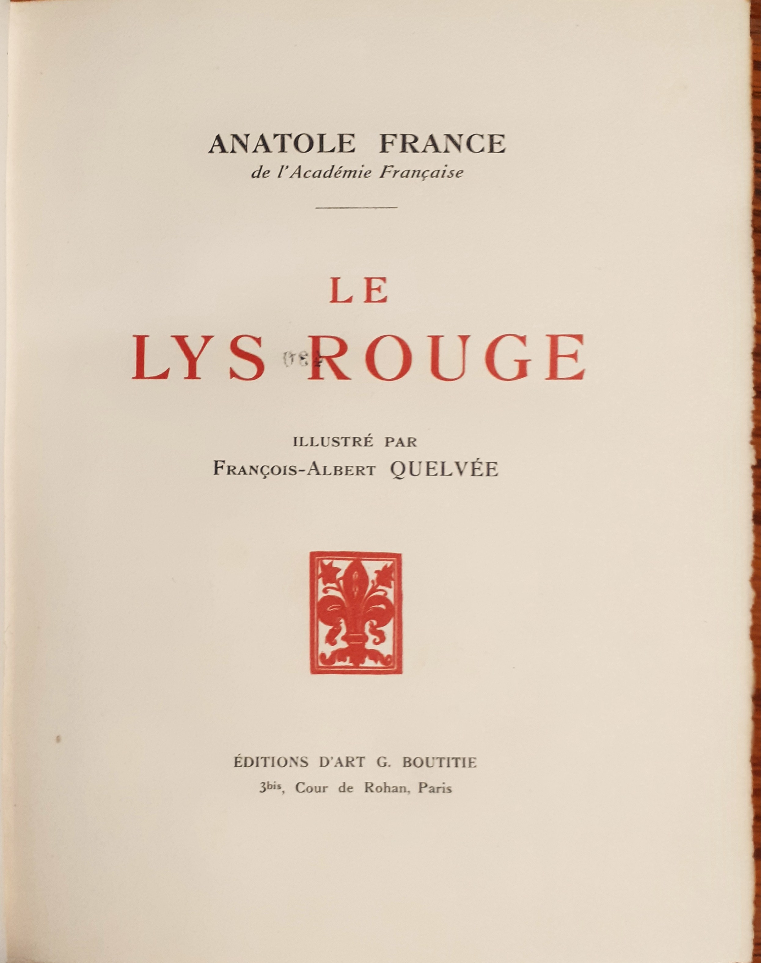 Regeneration to Afvist Le Lys Rouge Edition d''Art G. Boutitie Paris 1922 by Anatole France :  Buono (Good) (1922) | Studio bibliografico De Carlo