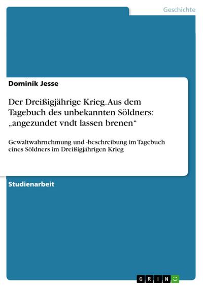 Der Dreißigjährige Krieg. Aus dem Tagebuch des unbekannten Söldners: ¿angezundet vndt lassen brenen¿ : Gewaltwahrnehmung und -beschreibung im Tagebuch eines Söldners im Dreißigjährigen Krieg - Dominik Jesse