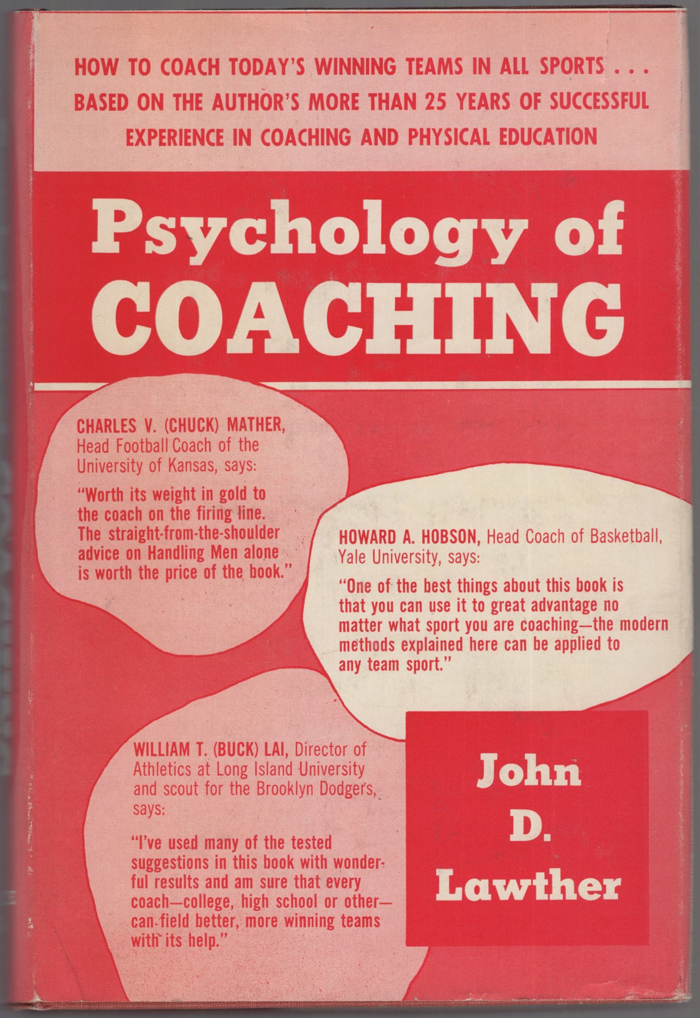 Psychology　Inc.　of　D.:　Fine　Covers-Rare　Books,　the　Coaching　by　Between　(1951)　LAWTHER,　Hardcover　John　ABAA
