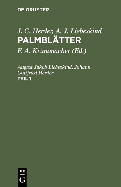 J. G. Herder; A. J. Liebeskind: Palmblätter. Teil 1 - August Jakob Liebeskind