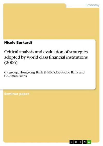 Critical analysis and evaluation of strategies adopted by world class financial institutions (2006) : Citigroup, Hongkong Bank (HSBC), Deutsche Bank and Goldman Sachs - Nicole Burkardt