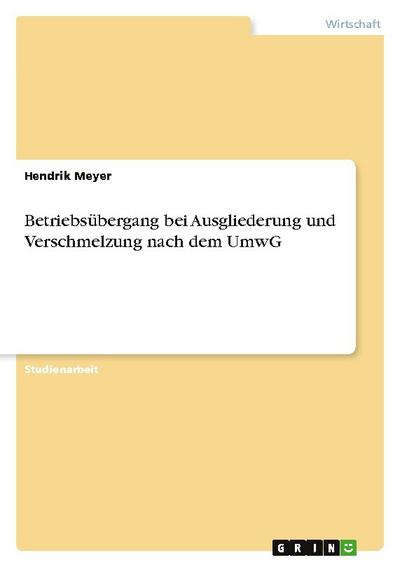 Betriebsübergang bei Ausgliederung und Verschmelzung nach dem UmwG - Hendrik Meyer