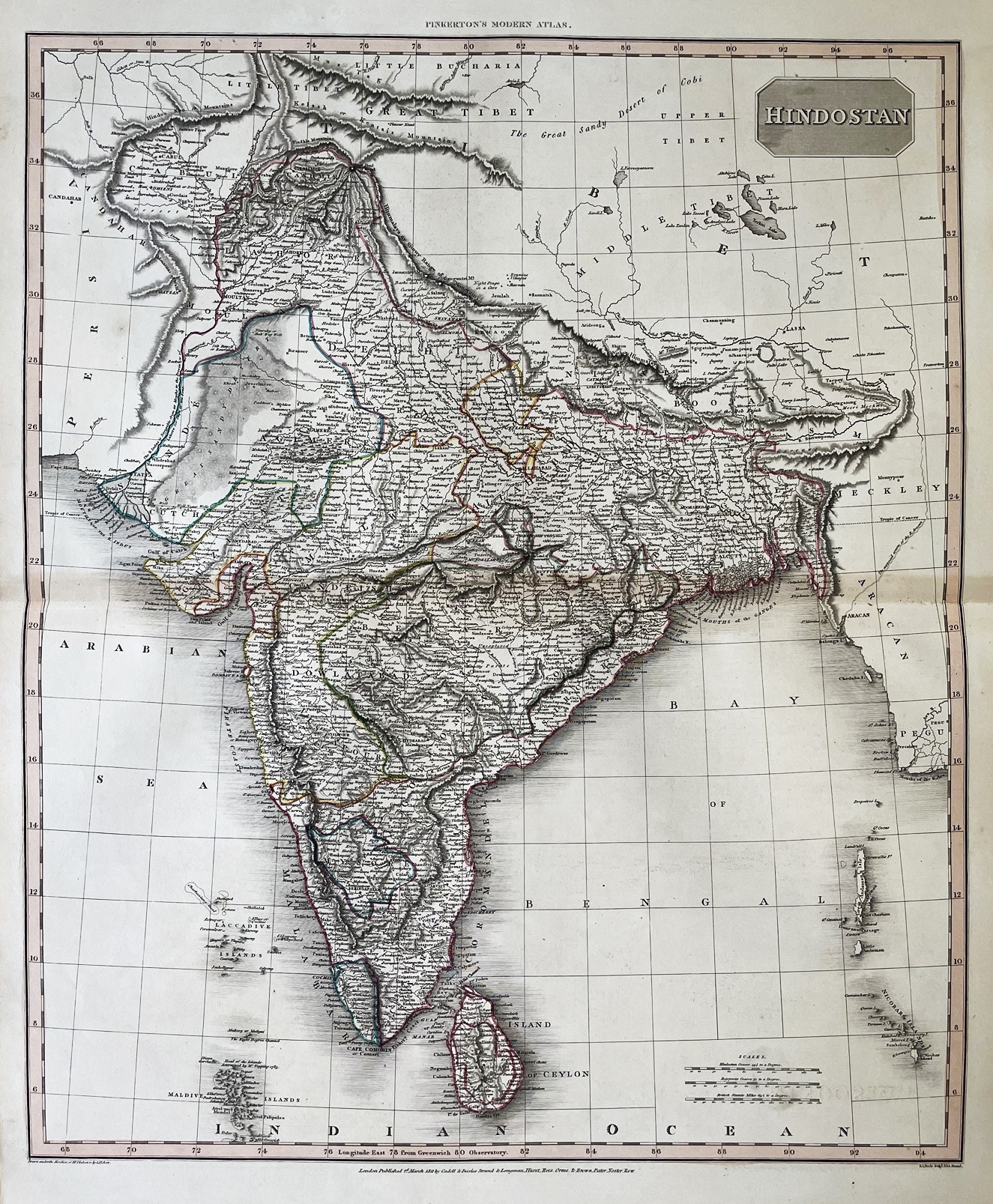 "Hindostan" - India Sri Lanka Indien Karte map by Pinkerton, John (1758