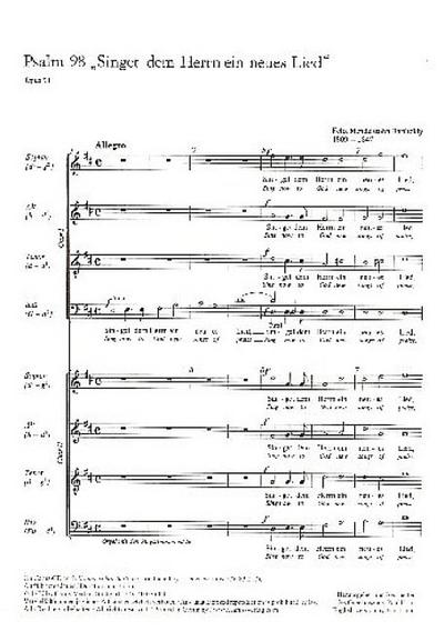 Der 98. Psalm op.91, Klavierauszug : Singet dem Herrn ein neues Lied. Soli SATB, Chor SATB/SATB. MWV A 23, 1843 - Felix Mendelssohn Bartholdy