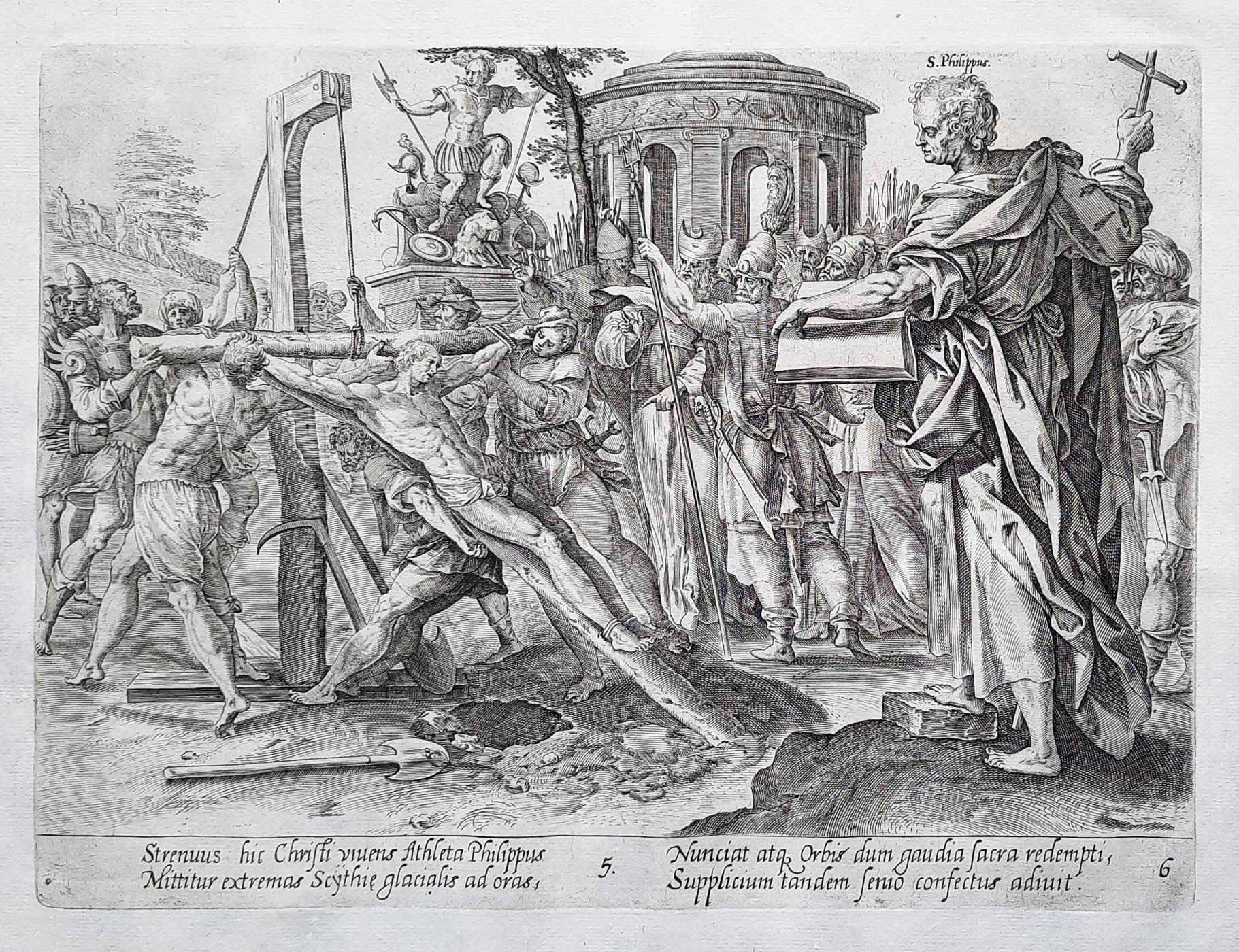 "Strenuus hic Christi vivens Athleta Philippus." - The Martyrdom of St. Philip / crucifixion Kreuzigung / Bible Bibel Goltzius, Hendrik (1558-1617) u
