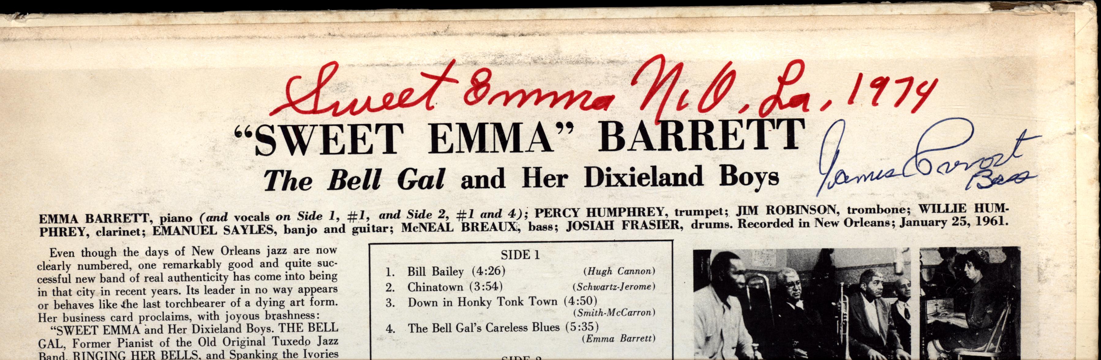 Sweet Emma The Bell Gal New Orleans Jazz Vinyl Jazz Lp Signed X 7 By Sweet Emma Barrett 