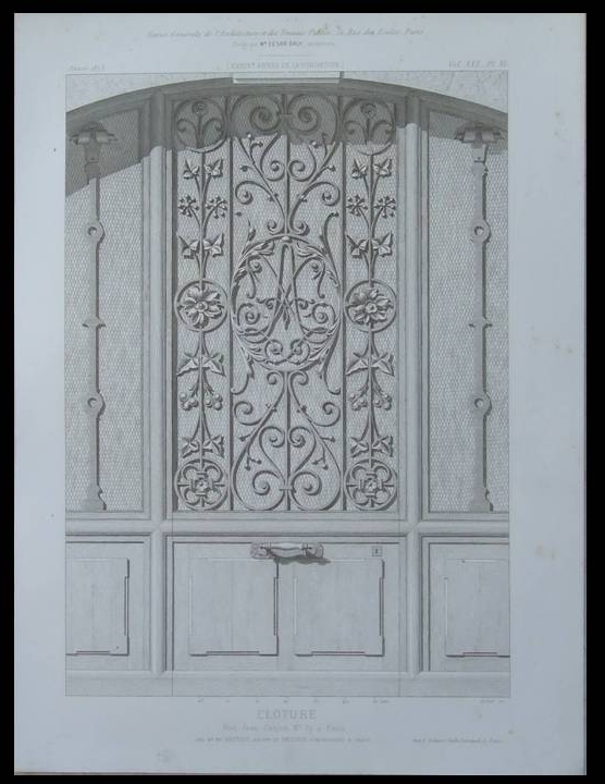 PARIS, 37 RUE JEAN GOUJON, CLOTURE GRILLE - 1873 - GRAVURE FER FORGE - BAUDRIT [Assez bon]