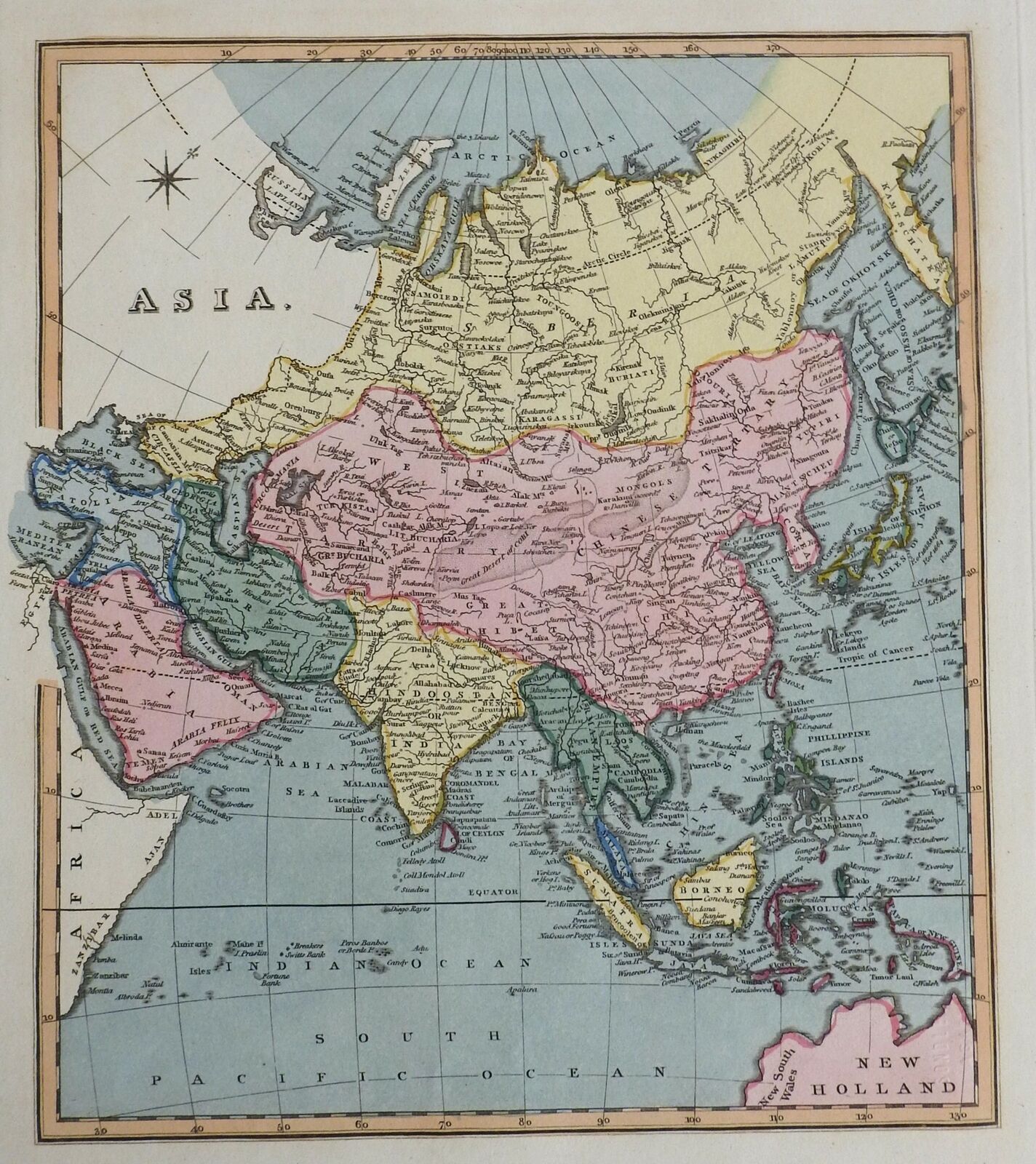 Asia Ottoman Empire Arabia British India Qing Empire Japan Korea 1823 Ellis map (1823) Map