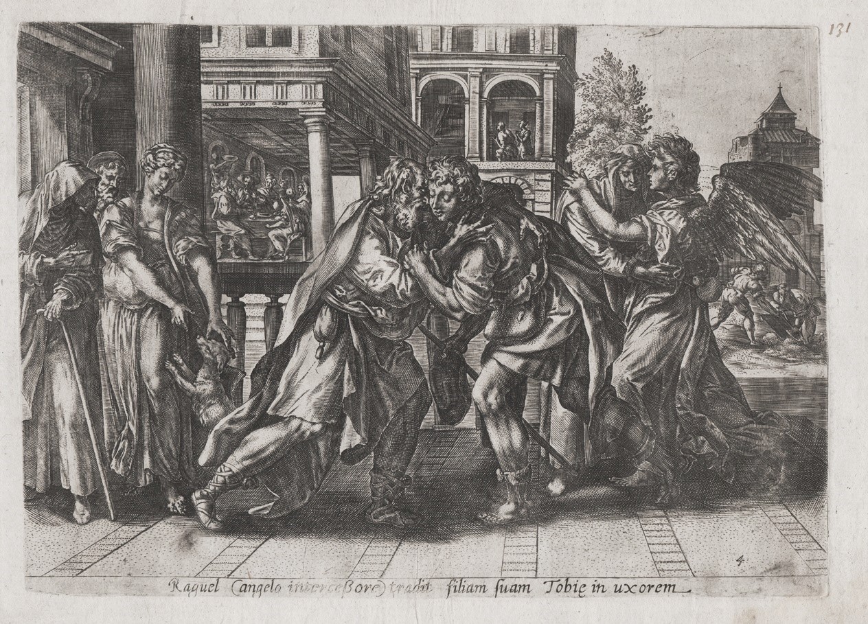 "Raguel (angelo interceßore) tradit filiam suam." Tobias and the