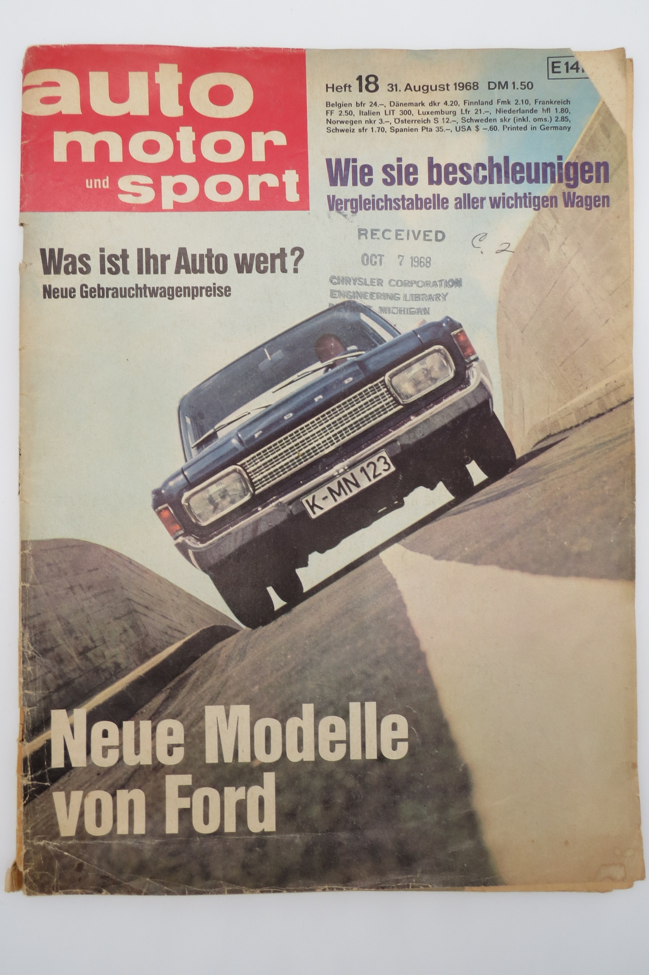 AUTO MOTOR UND SPORT MAGAZINE (GERMAN) 31 AUGUST 1968 Magazine