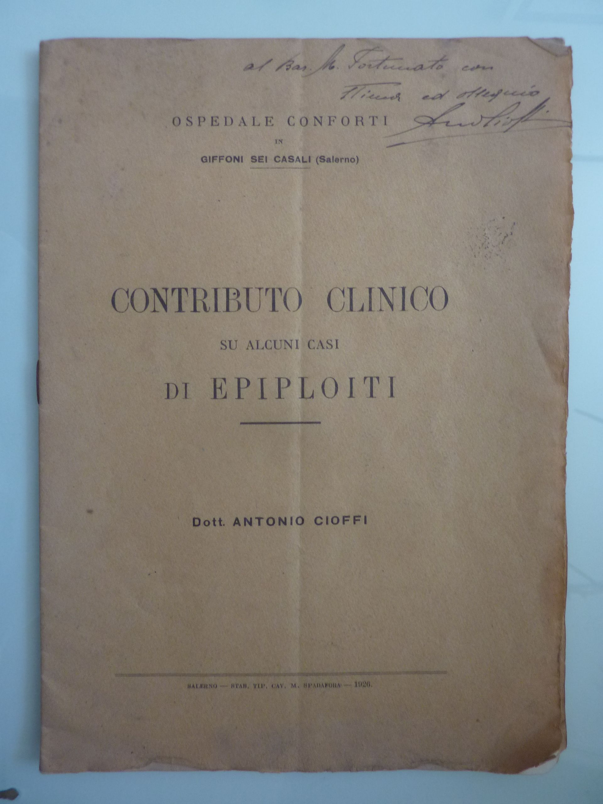 Abebooks OSPEDALE CONFORTI IN GIFFONI SEI CASALI ( Salerno ) CONTRIBUTO CLINICO DI ALCUNI CASI DI EPIPLOITI