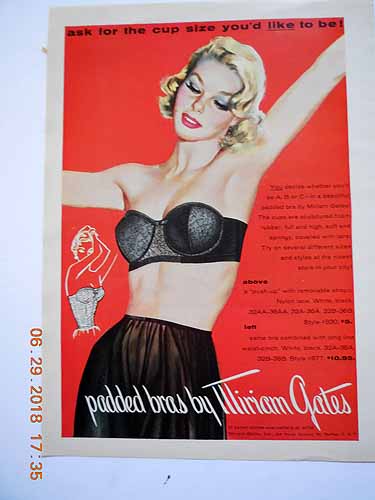 Advertisement for Padded Bras by Miriam Gates, Old Fashioned