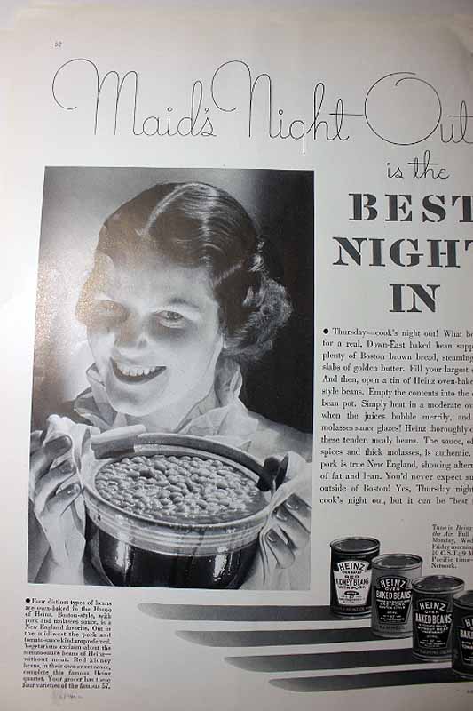 Advertisement for Heinz Baked Beans "Maid/s Night out is the Best Night In" Vogue Editorial Staff [Very Good] [Softcover]
