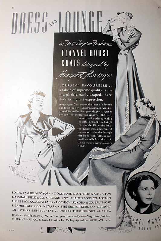 Advertisement for Flannel House Coats Designed by Margaret Montague, Beauiful Fashion Illustration "Dress and Lounge" Vogue Editorial Staff [Very Goo