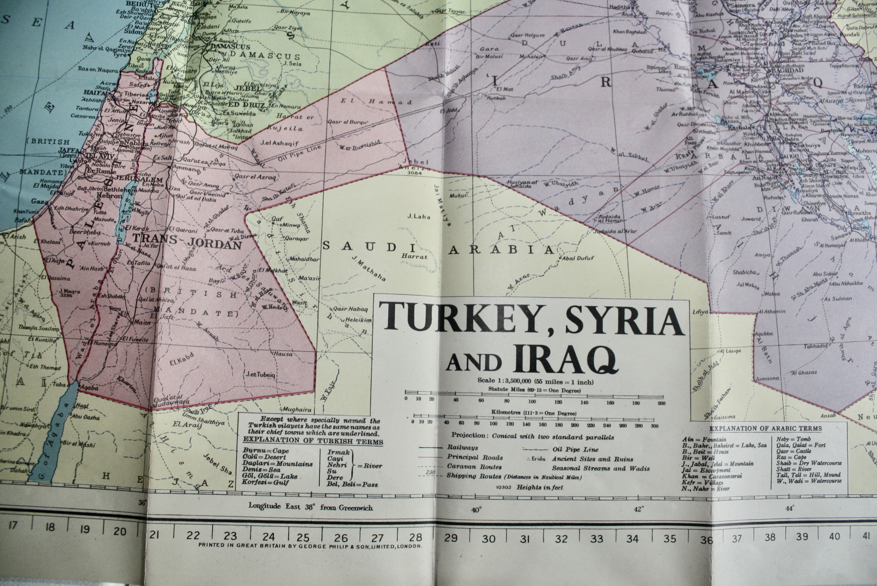 Turkey, Syria and Iraq (Mesopotamia) with Transcaucasia / Philips Authentic Imperial Maps for 