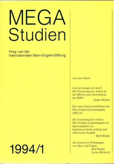 MEGA-Studien 1994/1. - Marx Engels Stiftung